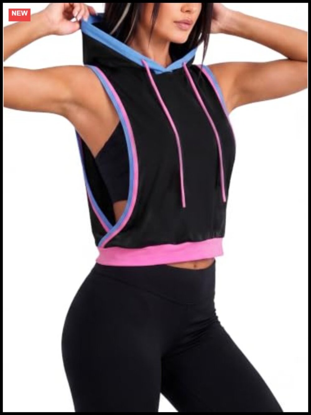 Sleeveless Hooded Crop Tank Top Drawstring Open Side Workout Gym Shirt
